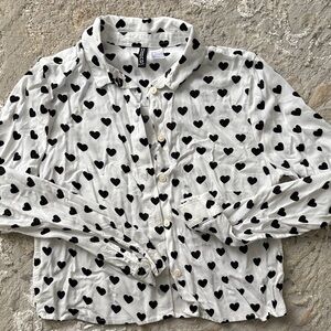 Divided Black Heart Pattern Kids Button Down Shirt